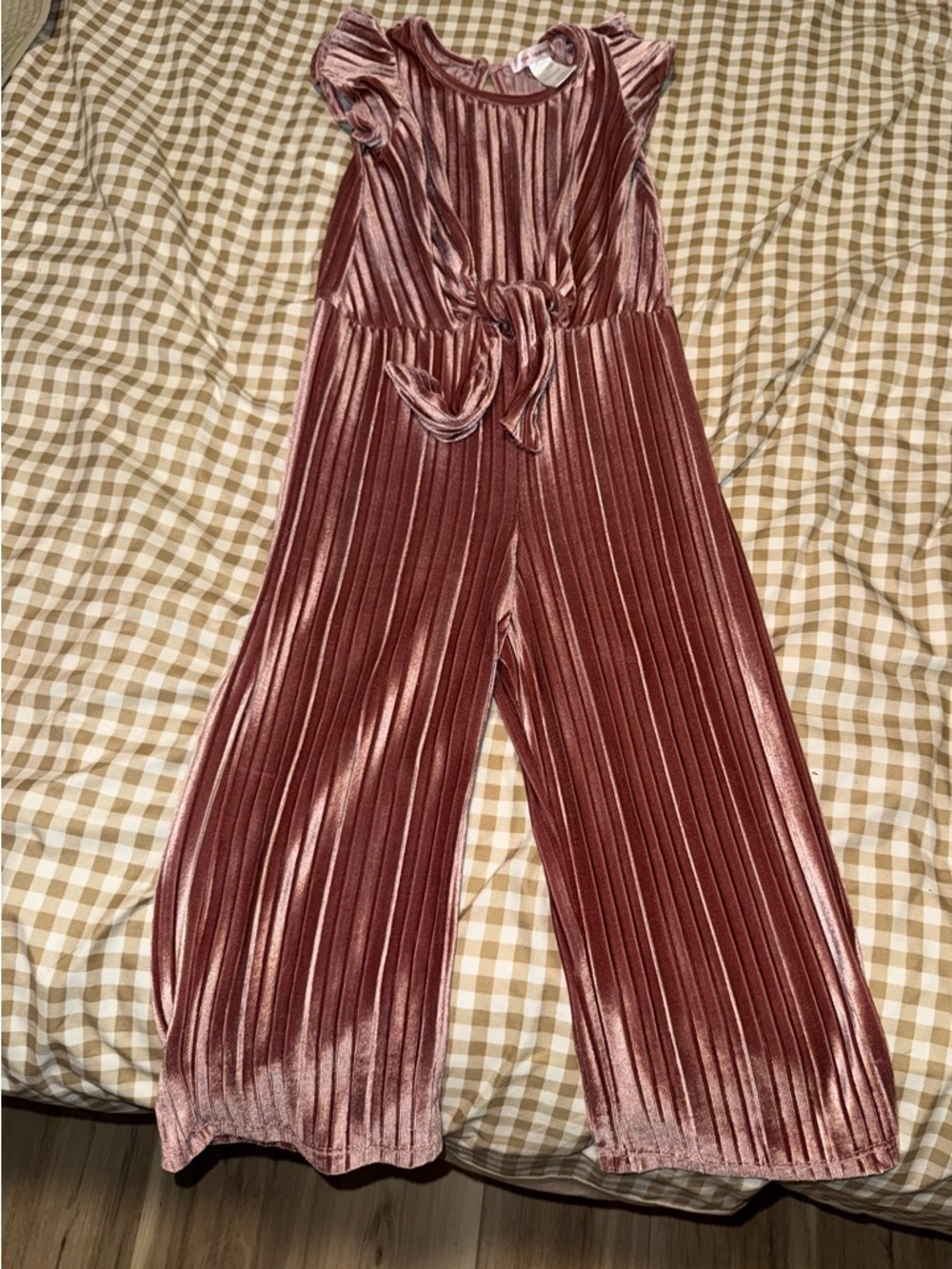 Love Squared Rose Metallic Pleated Jumpsuit with Tie Front